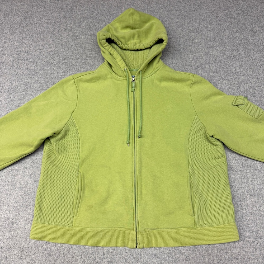 Pacer Full Zip Hoodie Size Large Lime Green Mesh Side Panels Sleeve Pocket 1239